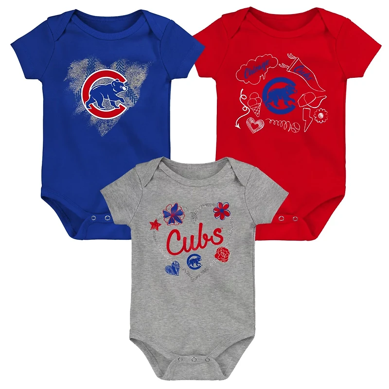 Red Gray Chicago Cubs Batter Up 3-Pack Bodysuit Set
