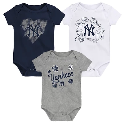 /White/Gray New York Yankees Batter Up 3-Pack Bodysuit Set