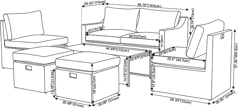 Mosaic Vanderwood 6-Piece Nesting Conversation Set