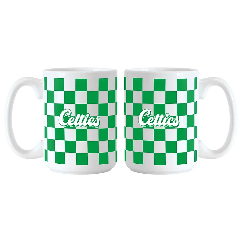 Boston Celtics 2-Pack 15oz Checkered Wordmark Mug Set