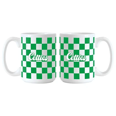 Boston Celtics 2-Pack 15oz Checkered Wordmark Mug Set