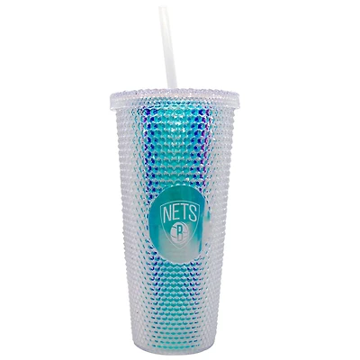 Brooklyn Nets 24oz Iridescent Studded Travel Tumbler with Straw