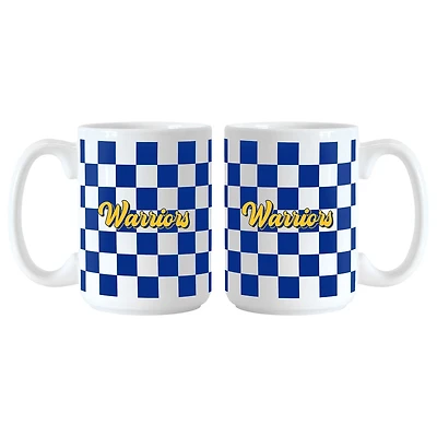 Golden State Warriors 2-Pack 15oz Checkered Wordmark Mug Set