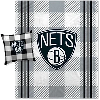 Pegasus Brooklyn Nets Gray Plaid Stripes Blanket and Pillow Combo Set
