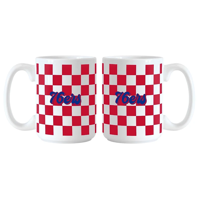 Philadelphia 76ers 2-Pack 15oz Checkered Wordmark Mug Set