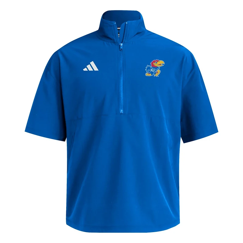 adidas Kansas Jayhawks Woven Quarter-Zip Short Sleeve Pullover