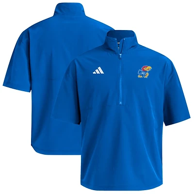 adidas Kansas Jayhawks Woven Quarter-Zip Short Sleeve Pullover