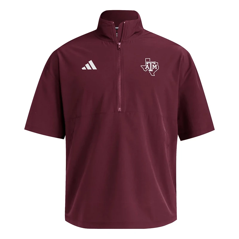 adidas Texas AM Aggies Woven Quarter-Zip Short Sleeve Pullover