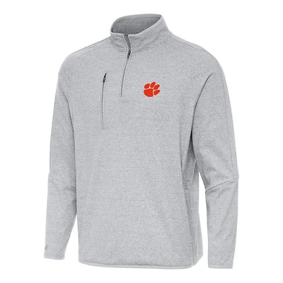 Antigua Heather Clemson Tigers Certain Quarter-Zip Tri-Blend Sweatshirt