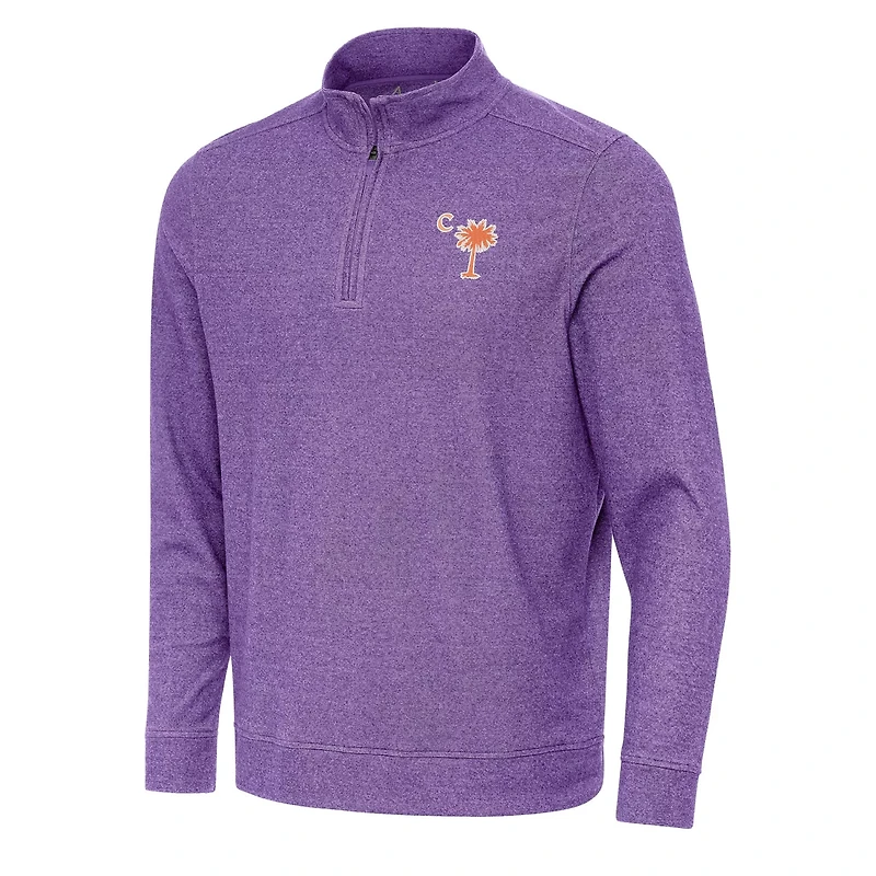Antigua Heather Clemson Tigers Palmetto Series Subtle Quarter-Zip Pullover