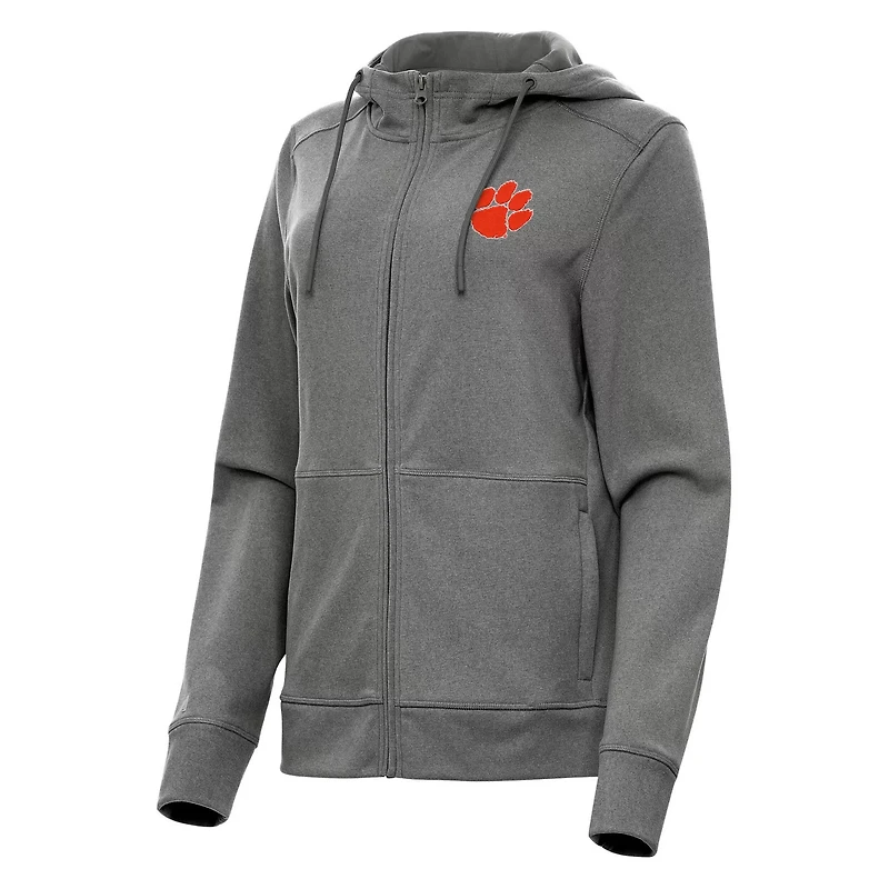 Antigua Heather Clemson Tigers Seeker Full-Zip Hoodie