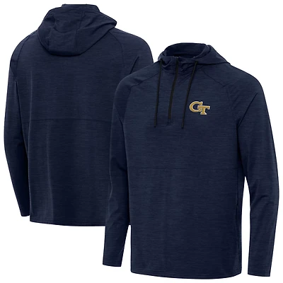 Antigua Heather Georgia Tech Yellow Jackets Spikes Quarter-Zip Hoodie