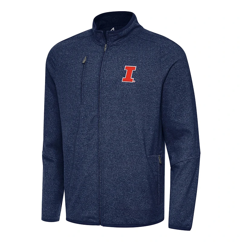 Antigua Heather Illinois Fighting Illini Hold-Up Full-Zip Tri-Blend Jacket