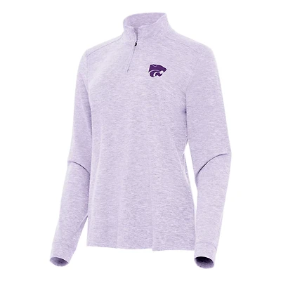 Antigua Heather Kansas State Wildcats Mentor Long Sleeve Quarter-Zip Mock Polo