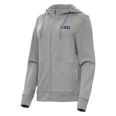 Antigua Heather LSU Tigers Seeker Full-Zip Hoodie