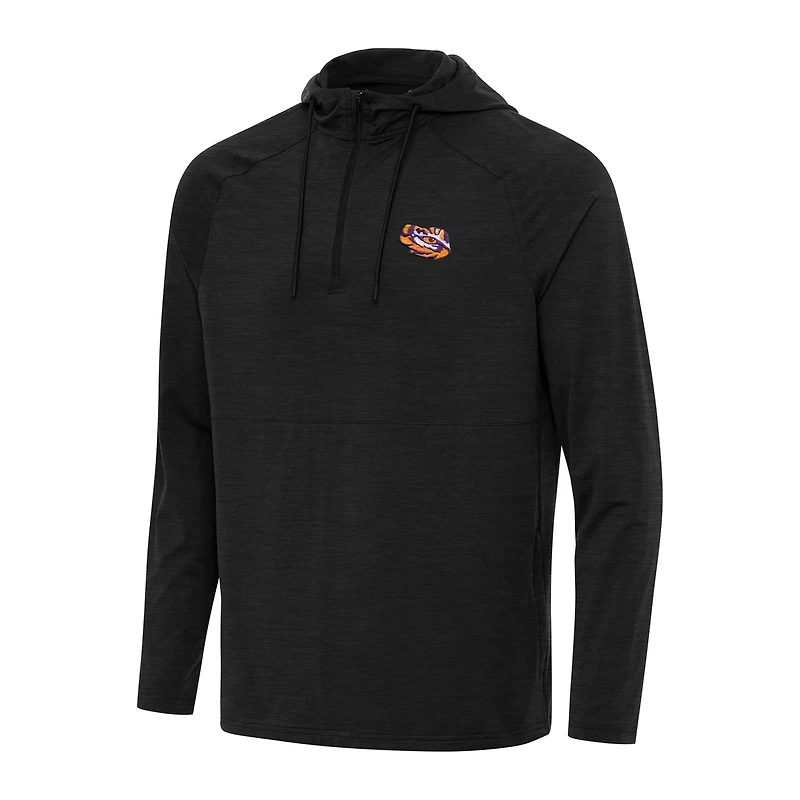 Antigua Heather LSU Tigers Spikes Quarter-Zip Hoodie