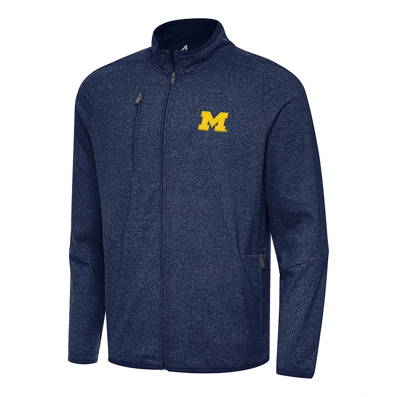 Antigua Heather Michigan Wolverines Hold-Up Full-Zip Tri-Blend Jacket