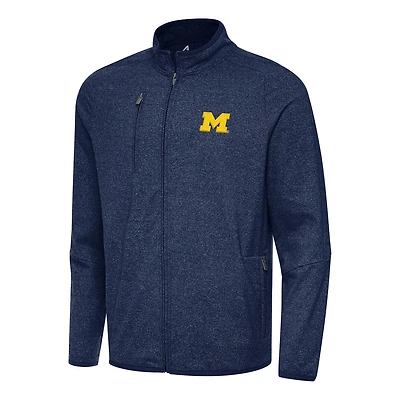 Antigua Heather Michigan Wolverines Hold-Up Full-Zip Tri-Blend Jacket