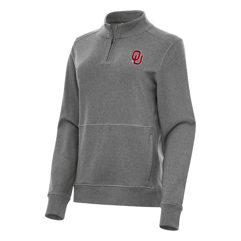 Antigua Heather Oklahoma Sooners Crush Quarter-Zip Fleece Sweatshirt