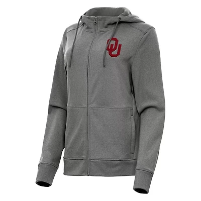 Antigua Heather Oklahoma Sooners Seeker Full-Zip Hoodie