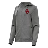 Antigua Heather Oklahoma Sooners Seeker Full-Zip Hoodie