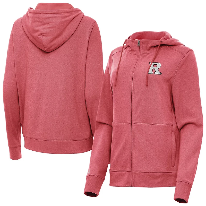 Antigua Heather Scarlet Rutgers Knights Seeker Full-Zip Hoodie Jacket