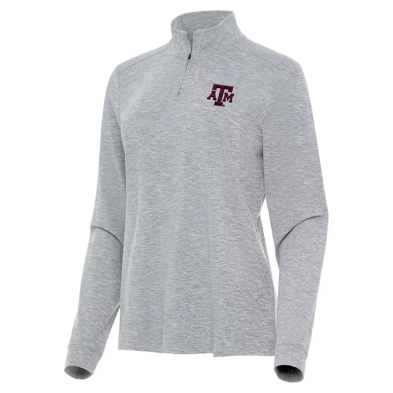 Antigua Heather Texas AM Aggies Mentor Long Sleeve Quarter-Zip Mock Polo