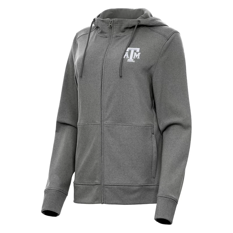 Antigua Heather Texas AM Aggies Seeker Full-Zip Hoodie