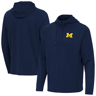 Antigua Michigan Wolverines Connected Quarter-Zip Waffle-Knit Tri-Blend Hoodie