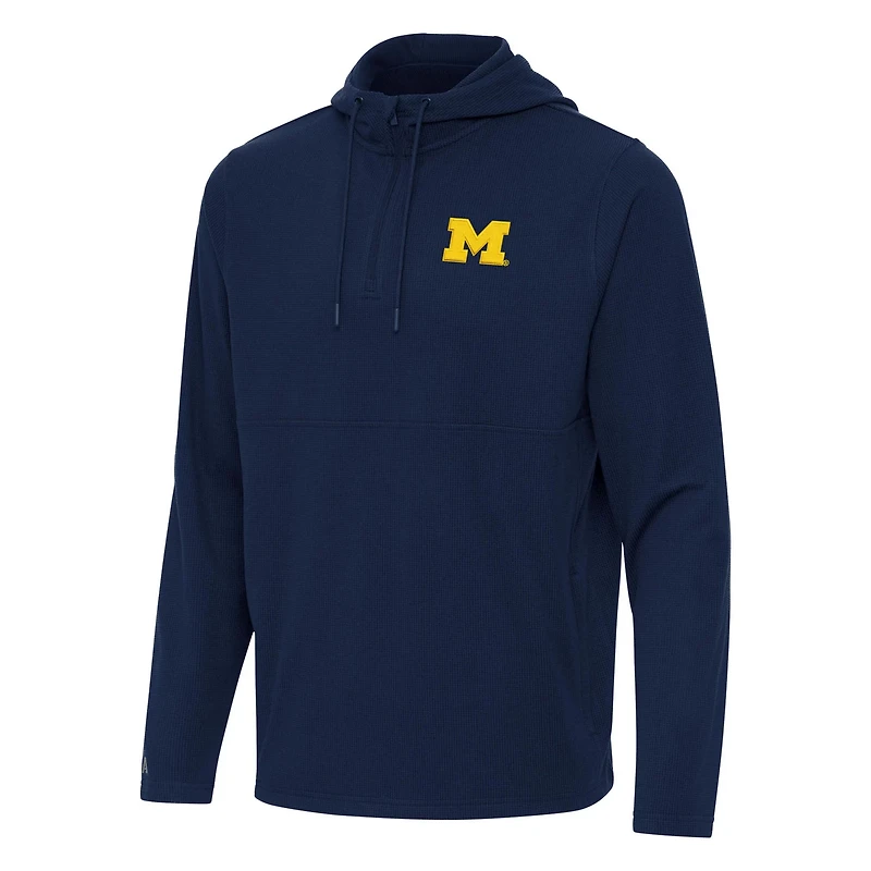 Antigua Michigan Wolverines Connected Quarter-Zip Waffle-Knit Tri-Blend Hoodie