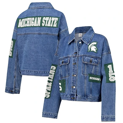 G-III 4Her by Carl Banks Michigan State Spartans Game Ball Patches and Studs Full-Button Jacket