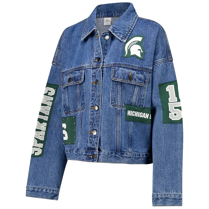 G-III 4Her by Carl Banks Michigan State Spartans Game Ball Patches and Studs Full-Button Jacket