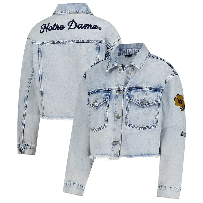 Hype and Vice Notre Dame Fighting Irish Lightwash Cropped Button-Up Jean Jacket