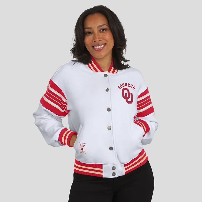 WEAR by Erin Andrews Crimson Oklahoma Sooners Satin Stitch Full-Snap Fleece Sweatshirt Jacket