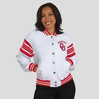 WEAR by Erin Andrews Crimson Oklahoma Sooners Satin Stitch Full-Snap Fleece Sweatshirt Jacket