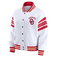 WEAR by Erin Andrews Crimson Oklahoma Sooners Satin Stitch Full-Snap Fleece Sweatshirt Jacket