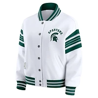 WEAR by Erin Andrews Green Michigan State Spartans Satin Stitch Full-Snap Fleece Sweatshirt Jacket
