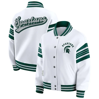 WEAR by Erin Andrews Green Michigan State Spartans Satin Stitch Full-Snap Fleece Sweatshirt Jacket