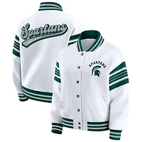 WEAR by Erin Andrews Green Michigan State Spartans Satin Stitch Full-Snap Fleece Sweatshirt Jacket