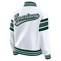 WEAR by Erin Andrews Green Michigan State Spartans Satin Stitch Full-Snap Fleece Sweatshirt Jacket