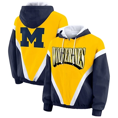 WEAR by Erin Andrews Michigan Wolverines Colorblock Full-Zip Hoodie Windbreaker Jacket