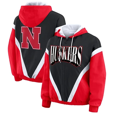 WEAR by Erin Andrews Nebraska Huskers Colorblock Full-Zip Hoodie Windbreaker Jacket