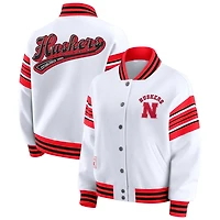 WEAR by Erin Andrews Scarlet Nebraska Huskers Satin Stitch Full-Snap Fleece Sweatshirt Jacket