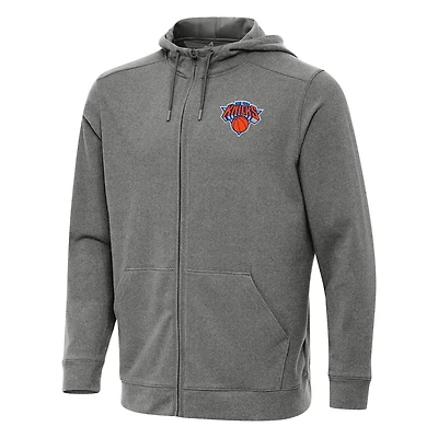 Antigua Heather New York Knicks Effortless Full-Zip Hoodie Jacket
