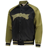 Mitchell  Ness Black Minnesota Timberwolves Clutch Satin Raglan Full-Snap Jacket