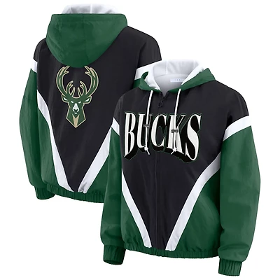 WEAR by Erin Andrews Hunter Green Milwaukee Bucks Colorblock Full-Zip Hoodie Windbreaker Jacket