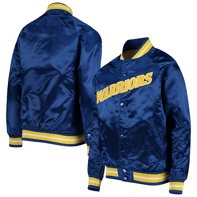 Youth Mitchell  Ness Golden State Warriors Hardwood Classics Satin Raglan Full-Snap Jacket