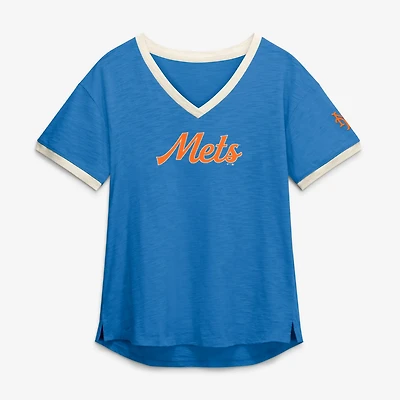 Fanatics New York Mets Relaxed Fit Vintage Play Slub V-Neck Fashion Top