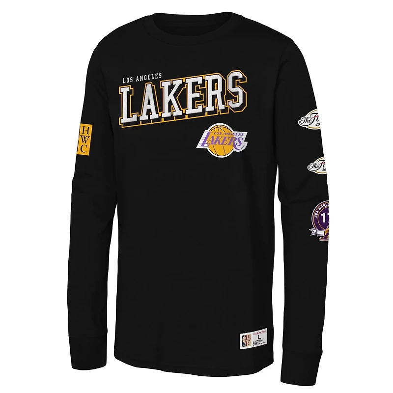 Youth Mitchell Ness Los Angeles Lakers Hardwood Classics Training Camp Long Sleeve T-Shirt