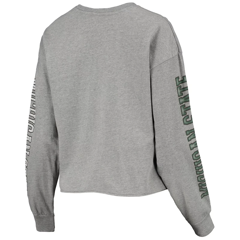 '47 Heathered Gray Michigan State Spartans Ultra Max Parkway Long Sleeve Cropped T-Shirt